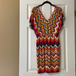 Multicolored beautiful Trina Turk dress flowy midweight V neck and back